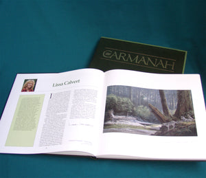 A shot of the inside of the book - there is a photo of writer Lissa Calvert on  the right on top of text, and a photo a river bank on the next page. End of image description.